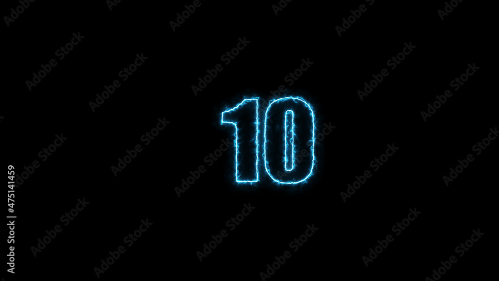 Neon numbers Ten glowing on an alpha channel background. number 10 glowing in the dark, neon light Neon numbers Ten glowing on an alpha channel background. number 10 glowing in the dark, neon light