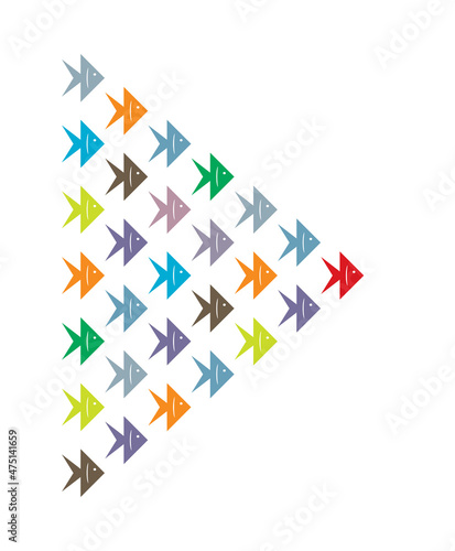 vector leadership concept with group of fishes following their leader