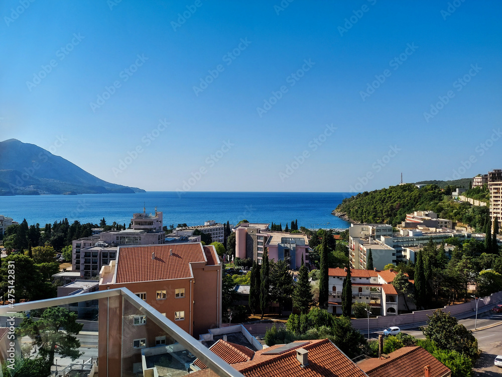 The view of town Budva, Montenegro, Europe, Adriatic Sea and mountains, beautiful view