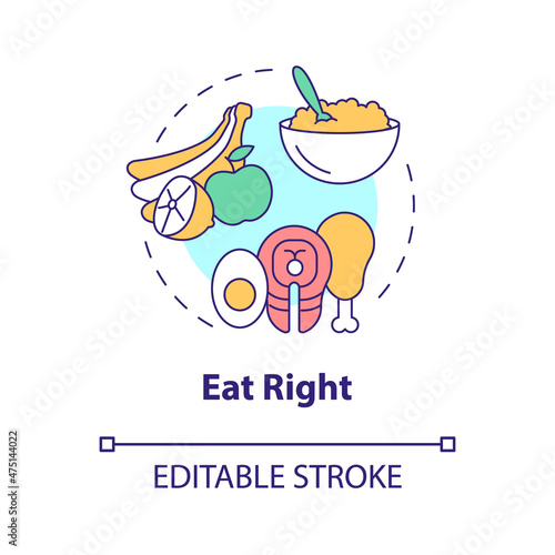 Eat right concept icon. Balanced nutrition. Choose healthy ration abstract idea thin line illustration. Isolated outline drawing. Editable stroke. Roboto-Medium, Myriad Pro-Bold fonts used