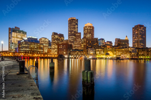 View of Boston Harbor and Financial District in Massachusetts, USA. © Marcio