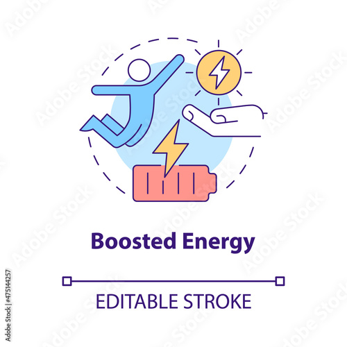 Boosted energy concept icon. Living healthy balanced life abstract idea thin line illustration. Isolated outline drawing. Editable stroke. Roboto-Medium, Myriad Pro-Bold fonts used
