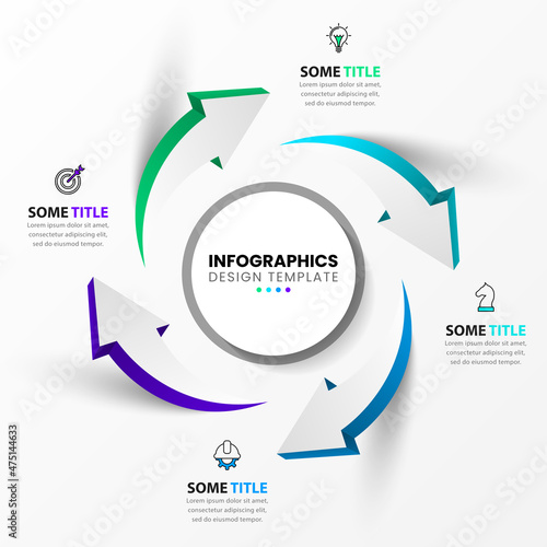 infographic template with 4 steps or options. 3D arrows. Vector
