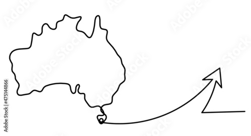Map of Australia as line drawing on white background. Vector