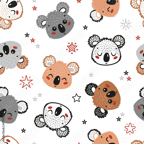 Photography Cute Koala Bears and Stars Seamless Pattern