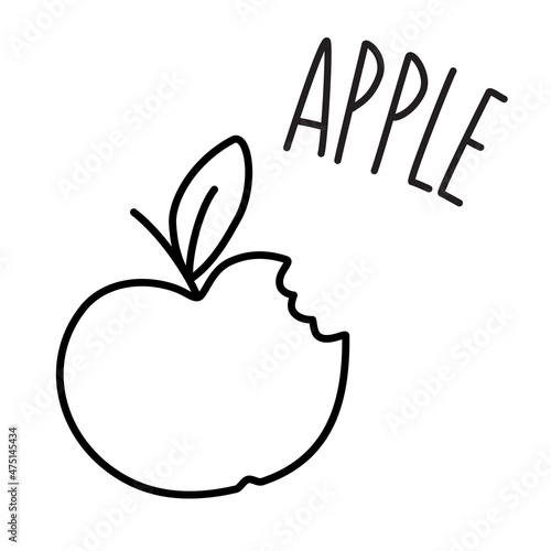 Apple hand drawn with thin line isolated on white background