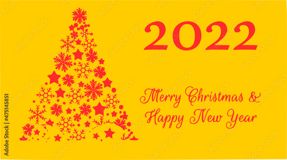 vector greeting card on a yellow background, merry christmas and happy new year