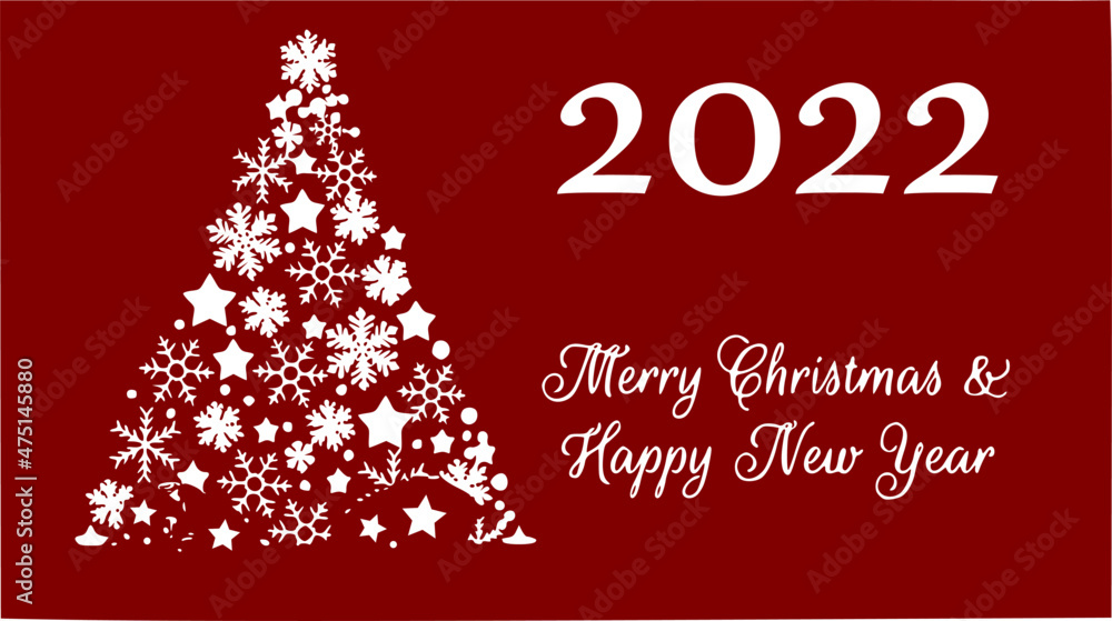 vector greeting card on dark red background, merry christmas and happy new year