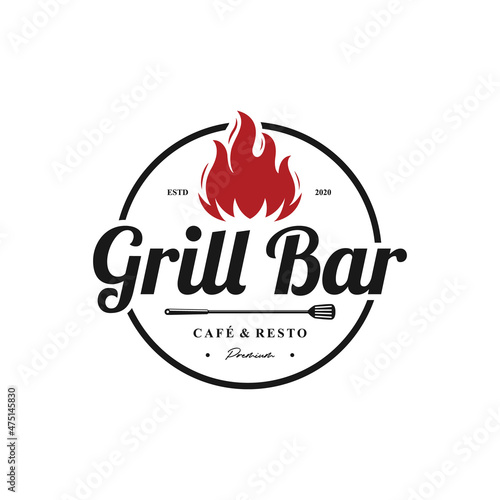 Vintage BBQ Grill Barbecue Label Stamp Logo design vector Template