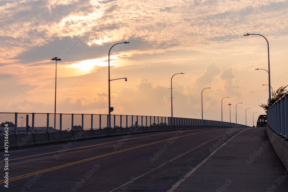 Empty Bridge and Road in New Haven Connecticut during Sunset