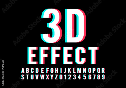 Font 3d strobe effect, vector illustration