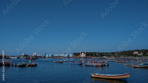 Fishing boats in vizhinjam harbor  Thiruvananthapuram  Kerala  seascape view