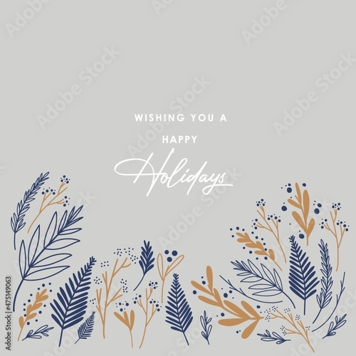 Winter holiday greetings vector graphic. Design template with text holder. Sweet hand-drawn illustration. Text Logo template. Web Card Social SM | Christmas New Year Hanukkah | bright merry hope peace