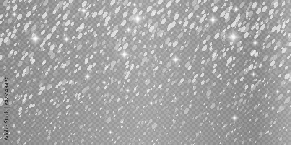 Shiny snowflakes realistic isolated background. Snowstorm isolated on transparent background. Background for Christmas design. Vector illustration
