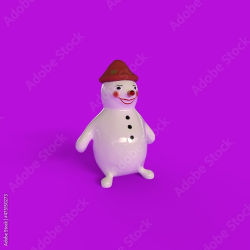 funny and cheerful snowman in a red hat
