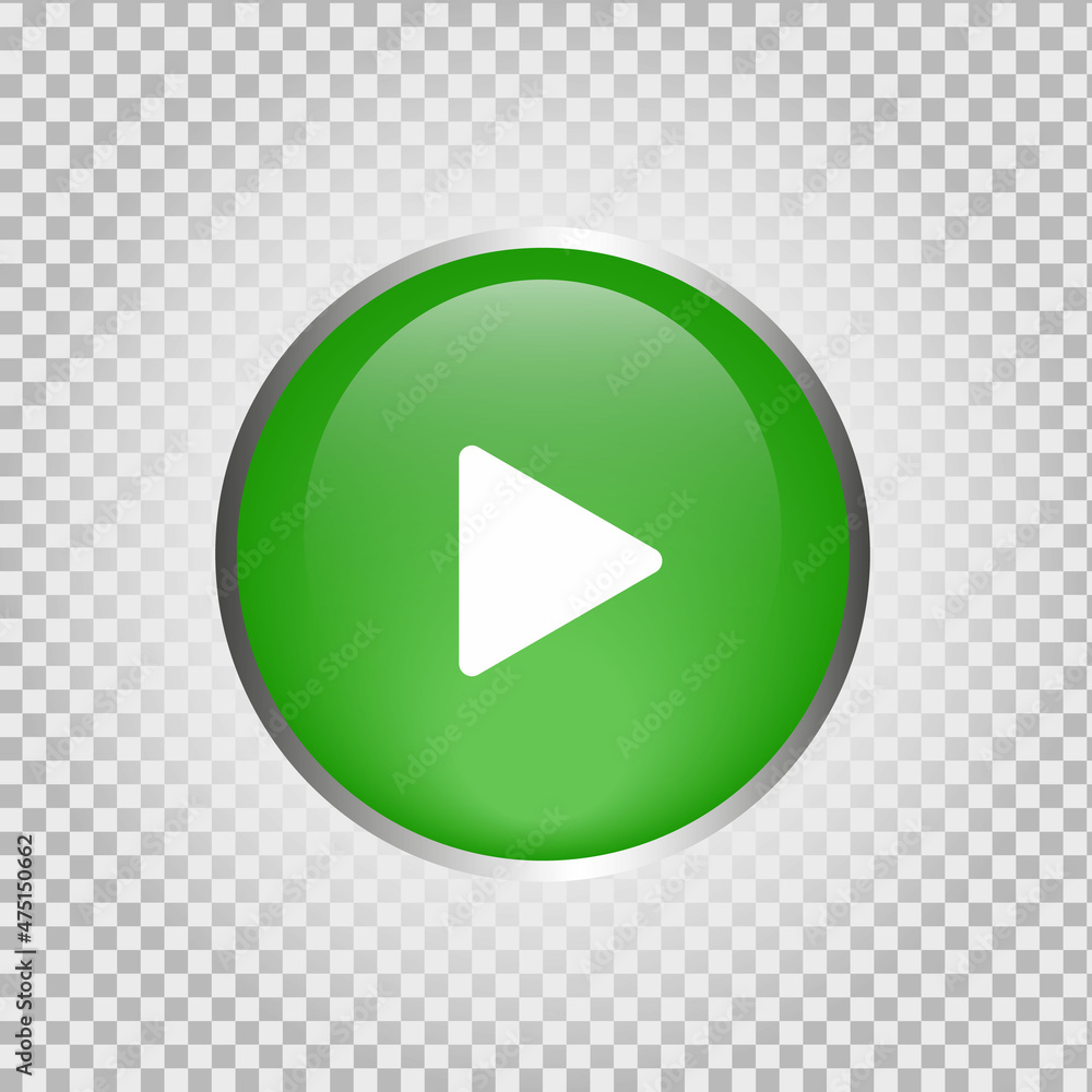 Green button. Click, push the button, begin, start, forward, record, stop audio or video. Vector illustration Green button. Click, push the button, begin, start, forward, record, stop audio or video. Vector illustration