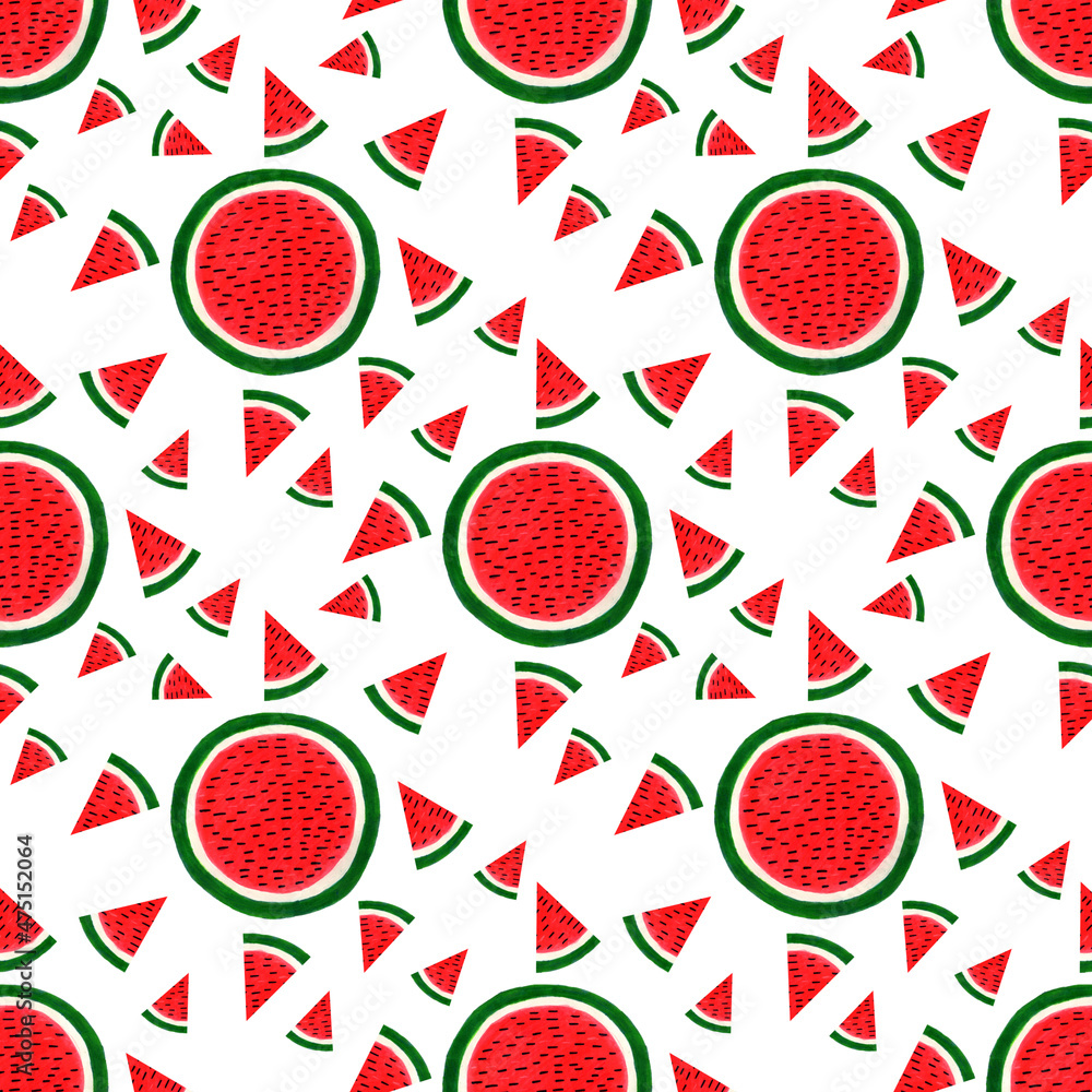 Naklejka premium seamless pattern with watermelon red green textile