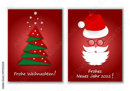 Frohes Neues Jahr 2022.Frohe Weihnachten.Frohes Fest.Merry Christmas and Happy New Year background.Happy Holidays.Vector set of banner or gift card.