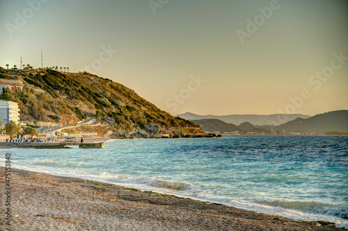 Rhodes beach at sunset, HDR Image