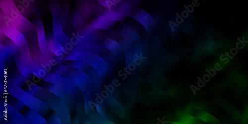 Dark Multicolor vector pattern with curved lines.