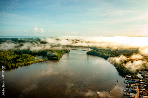 aerial image with drone of the binational bridge in oiapoque Amap   Brazil