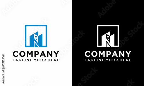 Logo design of N in vector for construction, home, real estate, building, property. Minimal awesome trendy professional logo design template. on a black and white background.