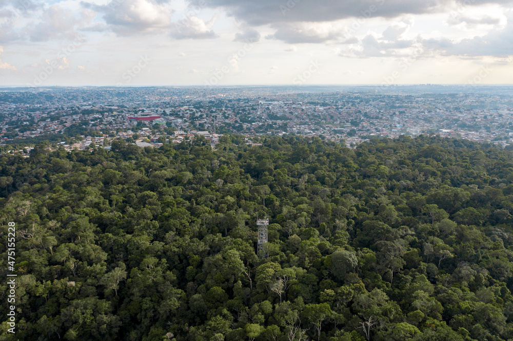 aerial image with drone of the amazon forest and manaus in amazonas brazil