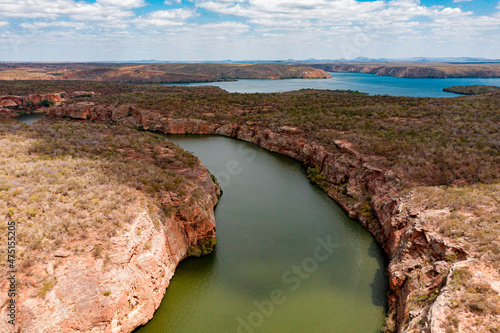 aerial image with drone of the xingo canyons on the Rio São Francisco Sergipe Brazil