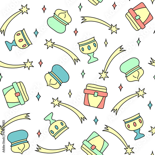 Grain biblical magi with gifts hand-drawn vector pattern in doodle style.