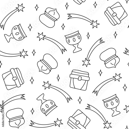 Grain biblical magi with gifts hand-drawn vector pattern in doodle style.