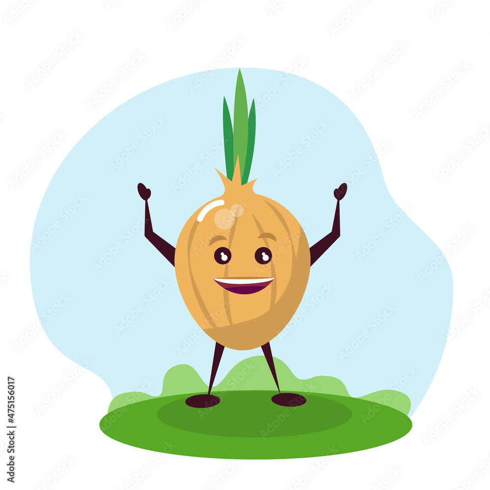 Funny onion character. Vector illustration in cartoon style for children.  Stock Vector | Adobe Stock