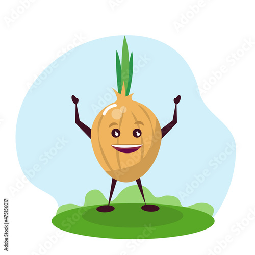 Funny onion character. Vector illustration in cartoon style for children.