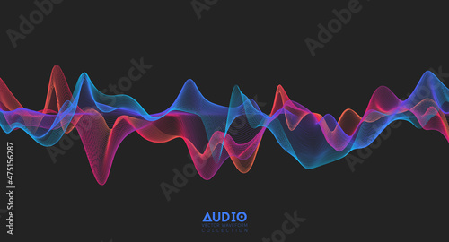 3d audio soundwave. Colorful music pulse oscillation. Glowing impulse pattern