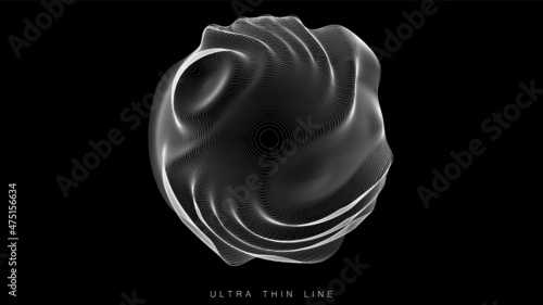 Ultra thin line fluid geometry. Dynamic vector distorted spheres.