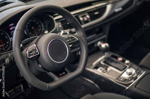 Modern luxury car Interior, steering wheel