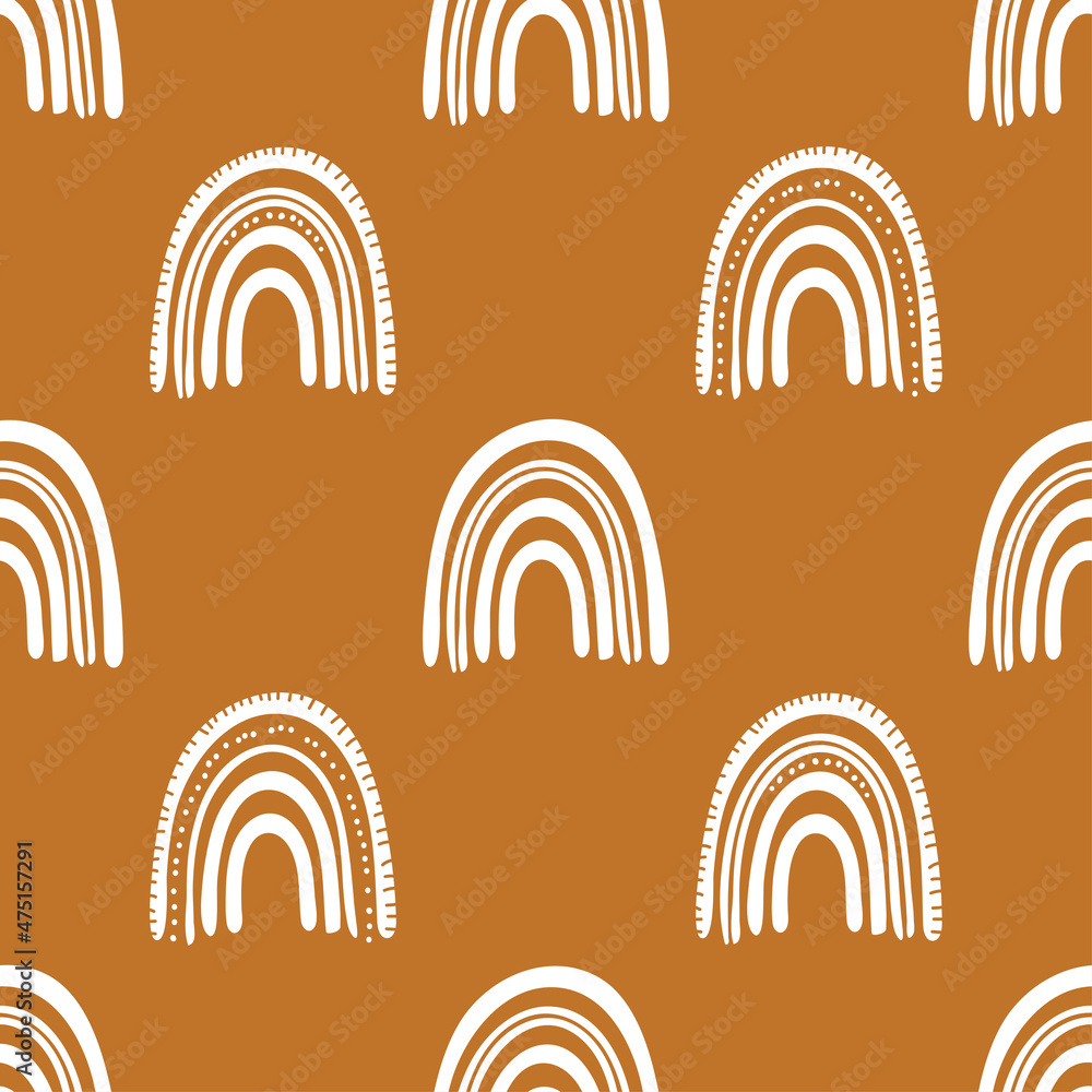 Rainbow in boho style. Seamless children's pattern with fashionable rainbows. children's background for fabric, packaging, textiles, wallpaper, clothing. Vector illustration Rainbow in boho style. Seamless children's pattern with fashionable rainbows. children's background for fabric, packaging, textiles, wallpaper, clothing. Vector illustration