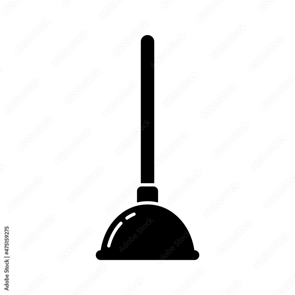 Plunger silhouette icon. Black simple vector. Contour isolated pictogram on white background Plunger silhouette icon. Black simple vector. Contour isolated pictogram on white background