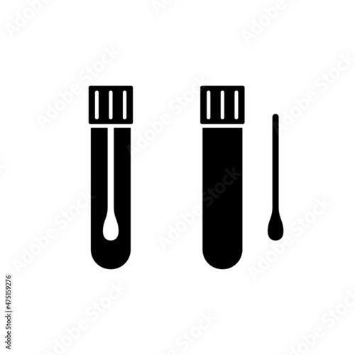 Tube with tupfer for clinical smear, silhouette icon. Medical supplies for saliva test. Contour isolated vector pictogram on white background
