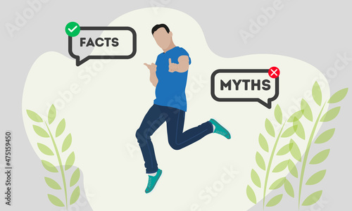 Myths and facts vector illustration. Information accuracy in flat person concept.