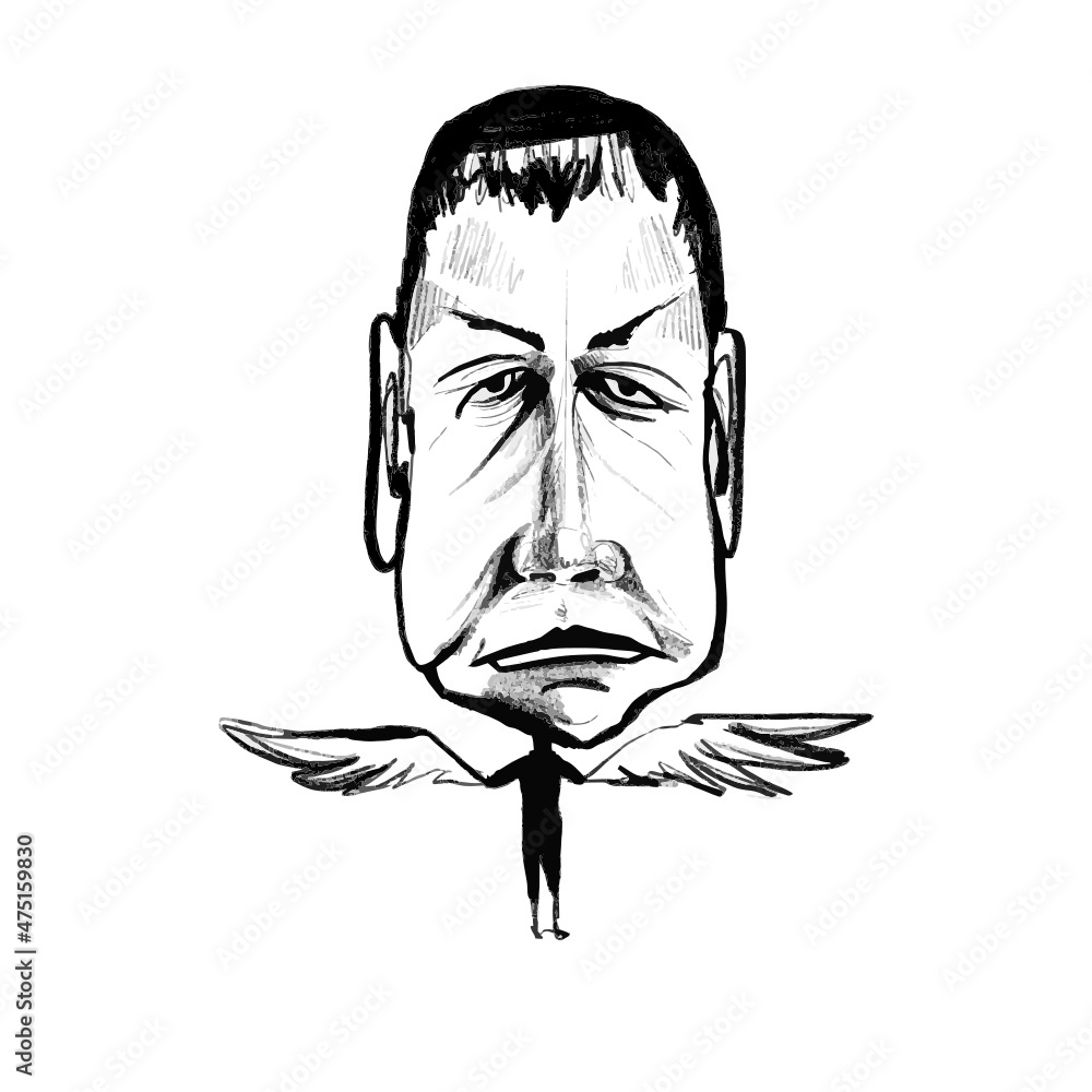 Caricature portrait sketch of a person with wings Caricature portrait sketch of a person with wings