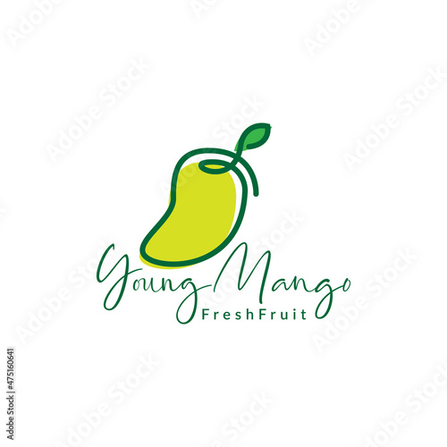 continuous line green mango logo symbol icon vector graphic design illustration idea creative