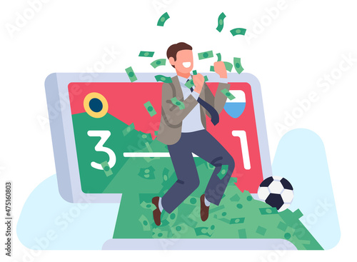 Man winning money on sport bet. Bookmaker mobile app