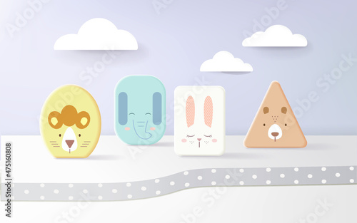 Minimal background mock up with podium for kids product display. 3d rendering.