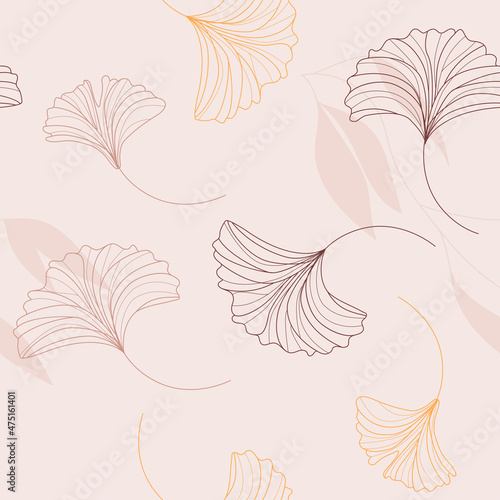 Simple modern foliage seamless pattern vector. Minimalist illustration Ginkgo Biloba leaf. 