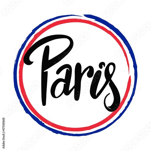 Paris lettering logo inside the circle color France flag.