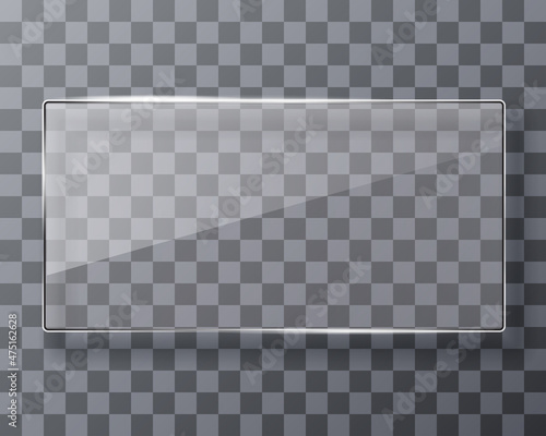 Transparent rectangle. Glass plate mock up. Vector illustration
