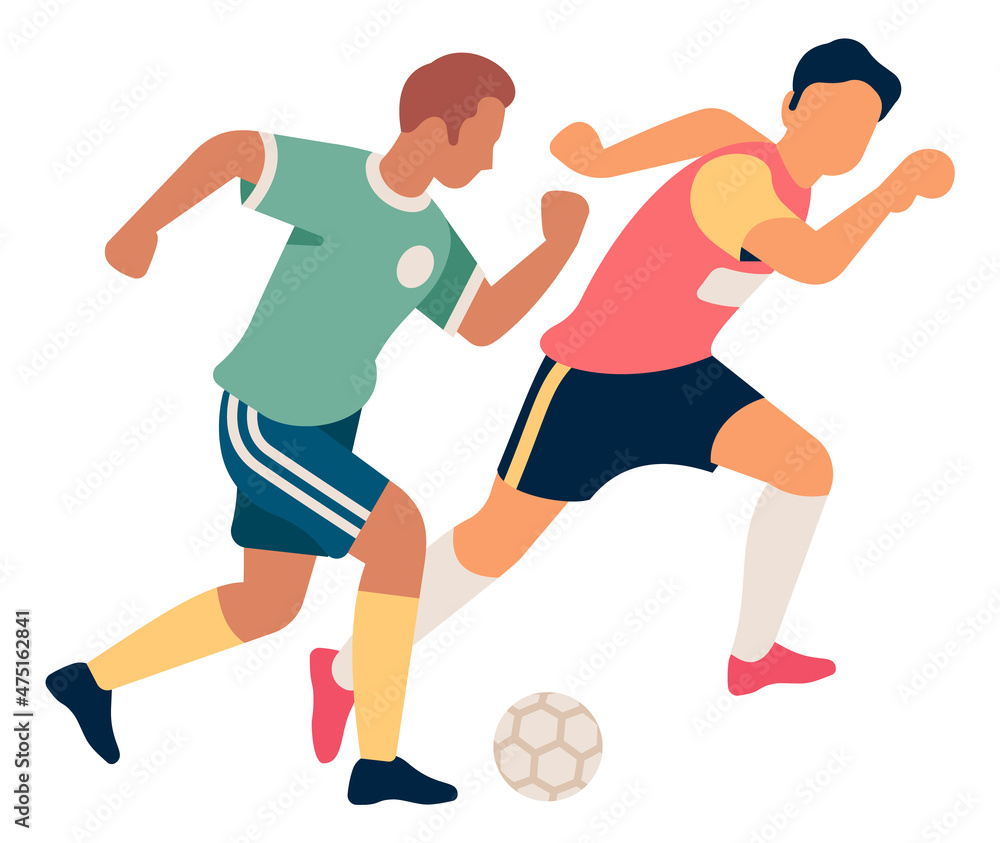 Soccer player dribbling ball. Man trying to tackle