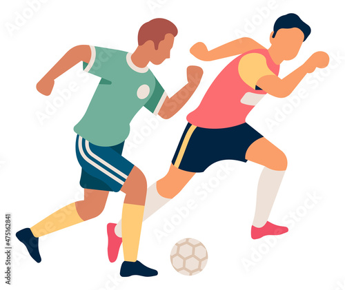 Soccer player dribbling ball. Man trying to tackle