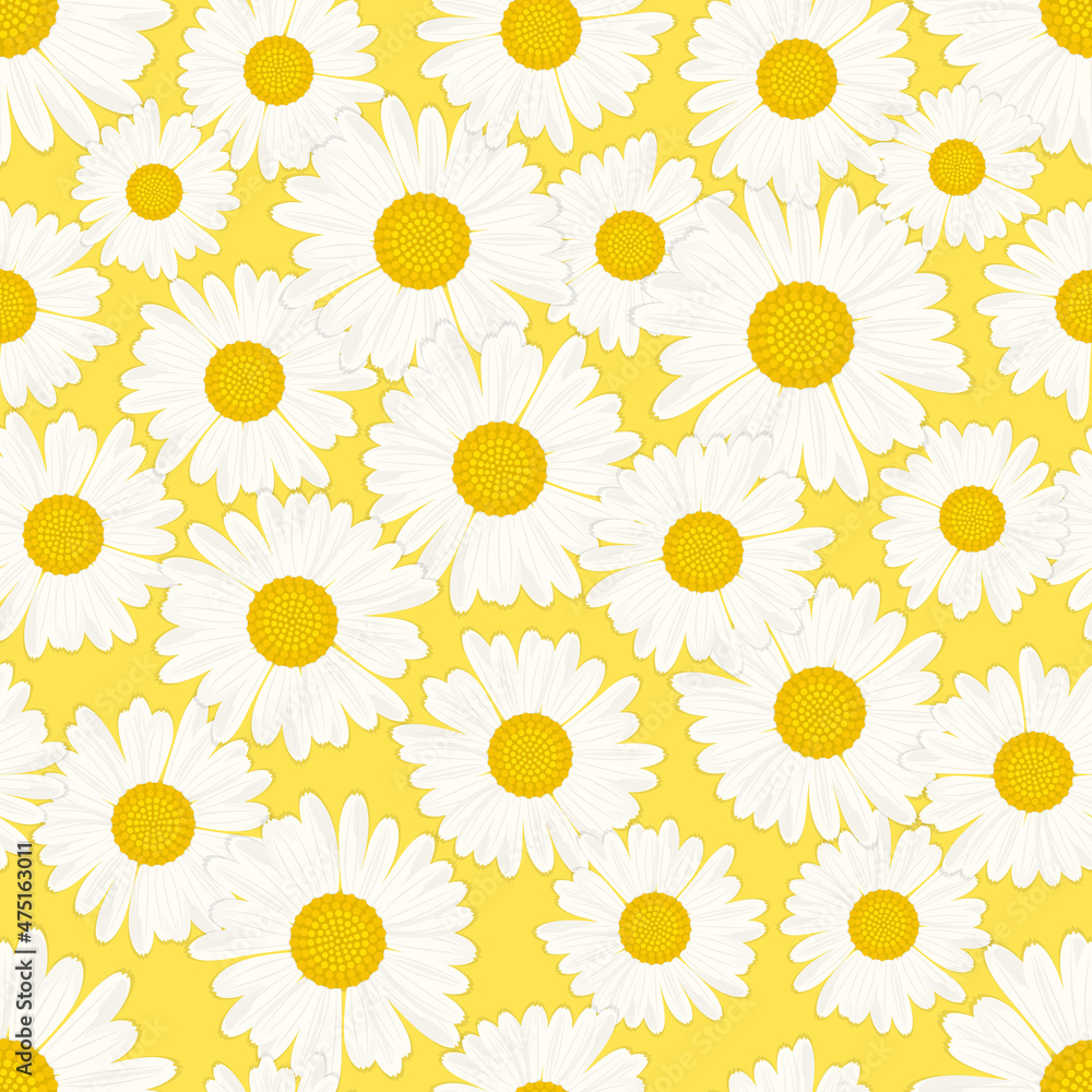 Chamomile on yellow background seamless pattern Chamomile on yellow background seamless pattern