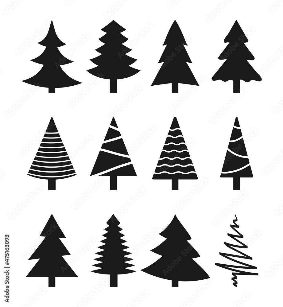 Fototapeta Various abstract silhouettes of Christmas trees set